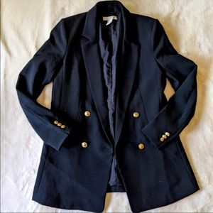 Zara double breasted blazer jet black with gold buttons